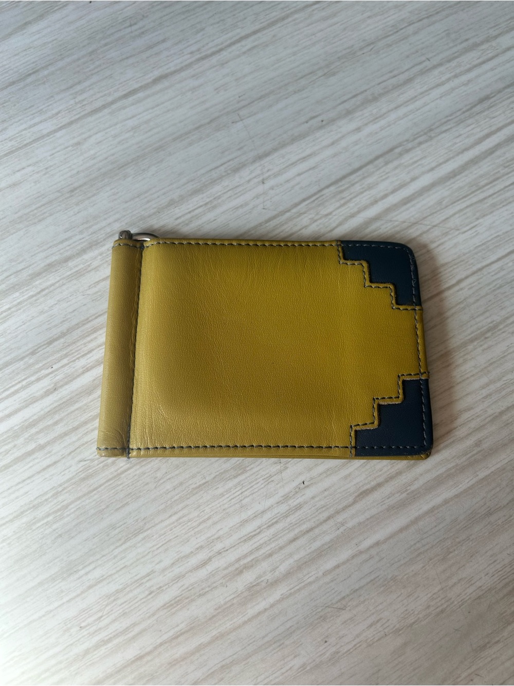 Men's Leather Money Clip Card Holder with Navy Accent
